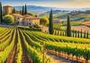 Printable Art of Tuscan Village with Golden Vineyards and Russet Shores