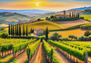 Printable Art of Tuscan Village with Golden Vineyards and Russet Shores