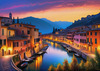 Twilight over Italian River Town with Lanterns and Fall Colors Art Print