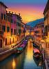 Twilight over Italian River Town with Lanterns and Fall Colors Art Print