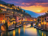 Twilight over Italian River Town with Lanterns and Fall Colors Art Print