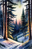 Printable Twilight Scene of Stars Twinkling in Fir Forest Landscape