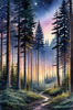 Printable Twilight Scene of Stars Twinkling in Fir Forest Landscape