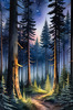 Printable Twilight Scene of Stars Twinkling in Fir Forest Landscape