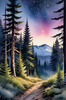 Printable Twilight Scene of Stars Twinkling in Fir Forest Landscape