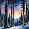 Printable Twilight Scene of Stars Twinkling in Fir Forest Landscape