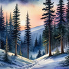 Printable Twilight Scene of Stars Twinkling in Fir Forest Landscape