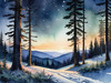 Printable Twilight Scene of Stars Twinkling in Fir Forest Landscape
