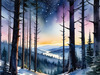 Printable Twilight Scene of Stars Twinkling in Fir Forest Landscape