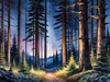 Printable Twilight Scene of Stars Twinkling in Fir Forest Landscape