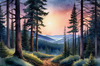 Printable Twilight Scene of Stars Twinkling in Fir Forest Landscape