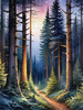 Printable Twilight Scene of Stars Twinkling in Fir Forest Landscape