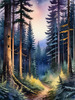 Printable Twilight Scene of Stars Twinkling in Fir Forest Landscape
