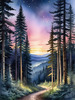 Printable Twilight Scene of Stars Twinkling in Fir Forest Landscape