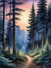 Printable Twilight Scene of Stars Twinkling in Fir Forest Landscape