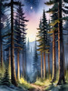 Printable Twilight Scene of Stars Twinkling in Fir Forest Landscape