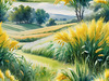 Barley Fields with Feathery Tops Rustling in the Wind Landscape Print