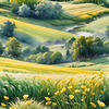 Barley Fields with Feathery Tops Rustling in the Wind Landscape Print