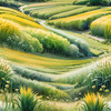 Barley Fields with Feathery Tops Rustling in the Wind Landscape Print