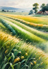 Barley Fields with Feathery Tops Rustling in the Wind Landscape Print
