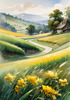 Barley Fields with Feathery Tops Rustling in the Wind Landscape Print