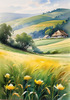 Barley Fields with Feathery Tops Rustling in the Wind Landscape Print