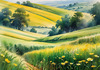 Barley Fields with Feathery Tops Rustling in the Wind Landscape Print