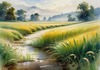 Barley Fields with Feathery Tops Rustling in the Wind Landscape Print