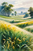 Barley Fields with Feathery Tops Rustling in the Wind Landscape Print