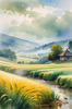 Barley Fields with Feathery Tops Rustling in the Wind Landscape Print