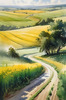 Barley Fields with Feathery Tops Rustling in the Wind Landscape Print