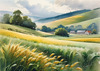 Barley Fields with Feathery Tops Rustling in the Wind Landscape Print