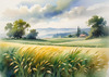 Barley Fields with Feathery Tops Rustling in the Wind Landscape Print