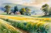 Barley Fields with Feathery Tops Rustling in the Wind Landscape Print