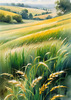 Barley Fields with Feathery Tops Rustling in the Wind Landscape Print