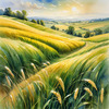 Barley Fields with Feathery Tops Rustling in the Wind Landscape Print
