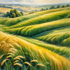 Barley Fields with Feathery Tops Rustling in the Wind Landscape Print