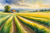 Barley Fields with Feathery Tops Rustling in the Wind Landscape Print