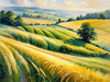 Barley Fields with Feathery Tops Rustling in the Wind Landscape Print