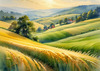 Barley Fields with Feathery Tops Rustling in the Wind Landscape Print