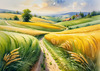 Barley Fields with Feathery Tops Rustling in the Wind Landscape Print