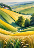 Barley Fields with Feathery Tops Rustling in the Wind Landscape Print