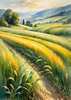 Barley Fields with Feathery Tops Rustling in the Wind Landscape Print
