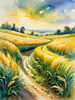 Barley Fields with Feathery Tops Rustling in the Wind Landscape Print