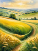 Barley Fields with Feathery Tops Rustling in the Wind Landscape Print