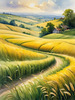 Barley Fields with Feathery Tops Rustling in the Wind Landscape Print