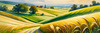 Barley Fields with Feathery Tops Rustling in the Wind Landscape Print