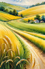 Barley Fields with Feathery Tops Rustling in the Wind Landscape Print