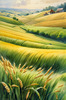 Barley Fields with Feathery Tops Rustling in the Wind Landscape Print