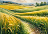 Barley Fields with Feathery Tops Rustling in the Wind Landscape Print